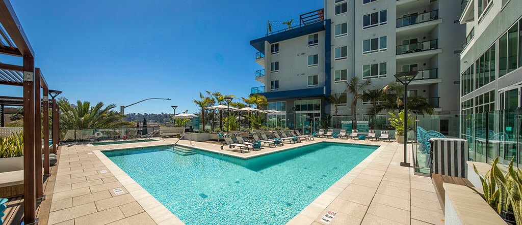 Pool wide view at Rivair Apartment Homes in San Diego CA
